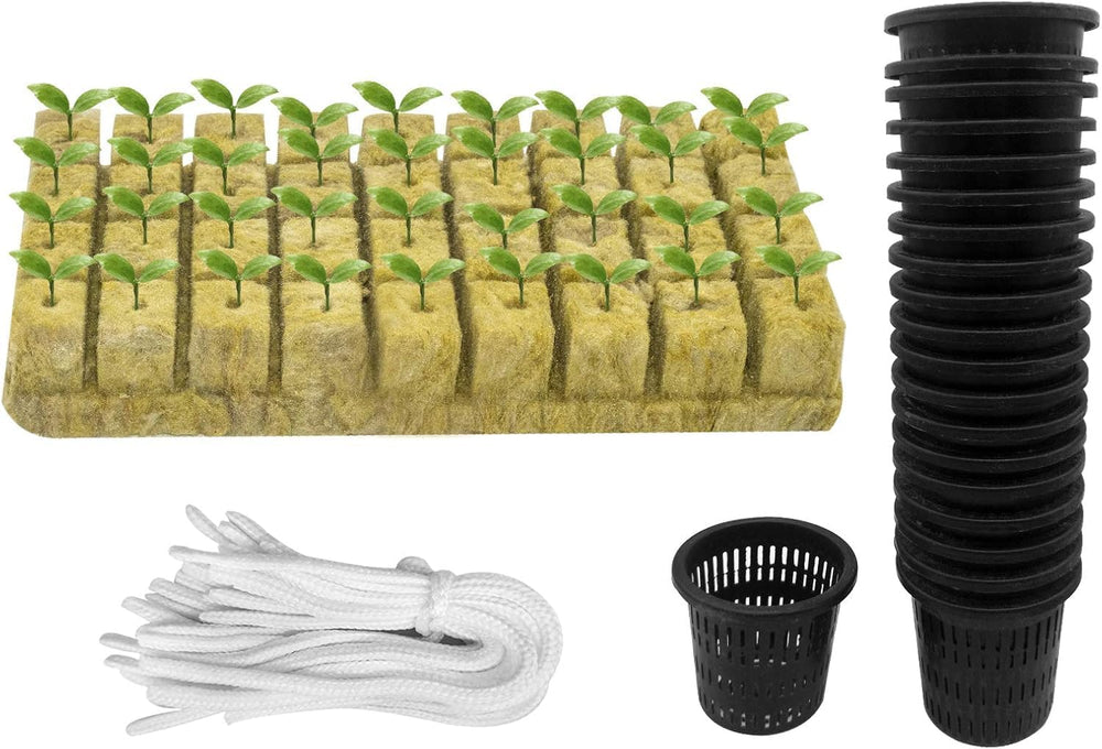 76 Stück Hydrokultur Pflanzen Net Kit -20 Stück 2 hüvelykes (5 cm)-Topfbecher mit geschlitztem Netz, 36Stück Steinwolle Anzucht, 20Stück Artikel Selbstbewässernde Dochtschnur aus Baumwolle für