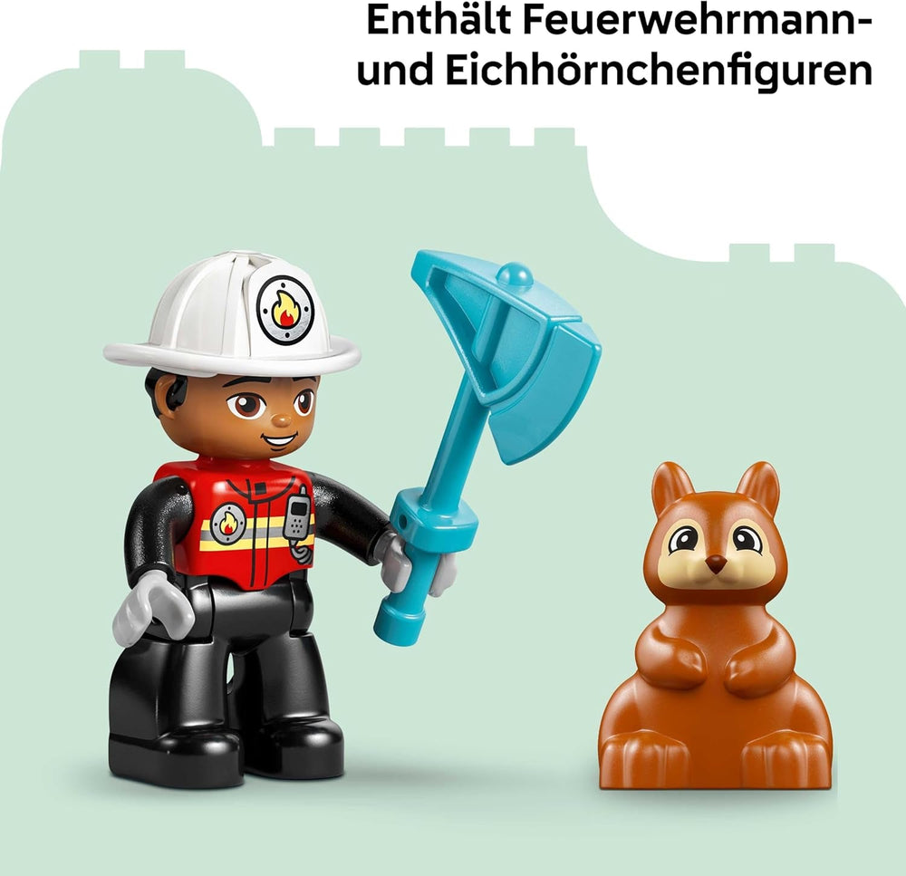 LEGO DUPLO Town Löschauto mit Schlauch und Feuerwehrmann- Lernspielzeug für Motorik - Rotes Feuerwehrauto mit Leiter, Figur und Eichhörnchen - Geschenk für Jungen und Mädchen ab 2 Jahren - 10473