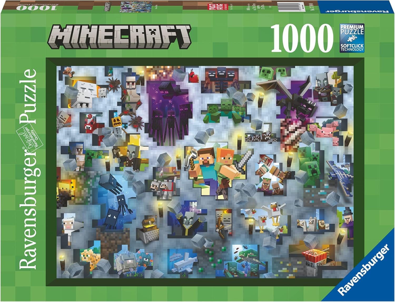Ravensburger Puzzle 12000422 - Minecraft Mobs - 1000 darabos Minecraft puzzle felnőtteknek és gyerekeknek 14 év felettieknek Naty Shop Pixeles rejtvény