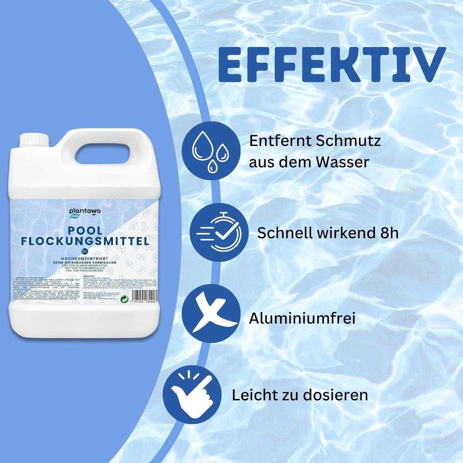 Medence pelyhesítő 5L | Medence flokkulálószer kristálytiszta vízhez | Nagyon koncentrált és gazdaságos | Minden szűrőrendszerhez alkalmas | Nincsenek káros adalékanyagok