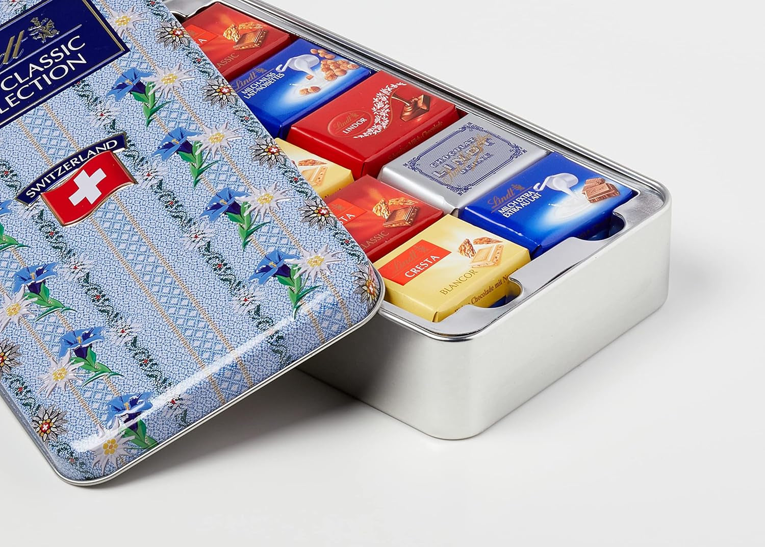 Lindt Swiss Classic Collection csokoládédoboz | Tejcsokoládé táblák | Mini csokoládészeletek | 185g | Csokoládé ajándék