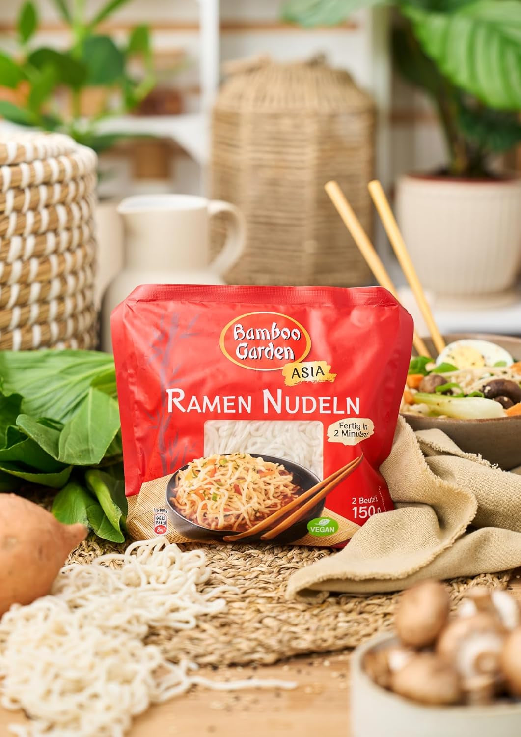 Bamboo Garden - Előfőzött ramen tészta | 2 perc alatt kész | Vegánok | 300g zacskóban