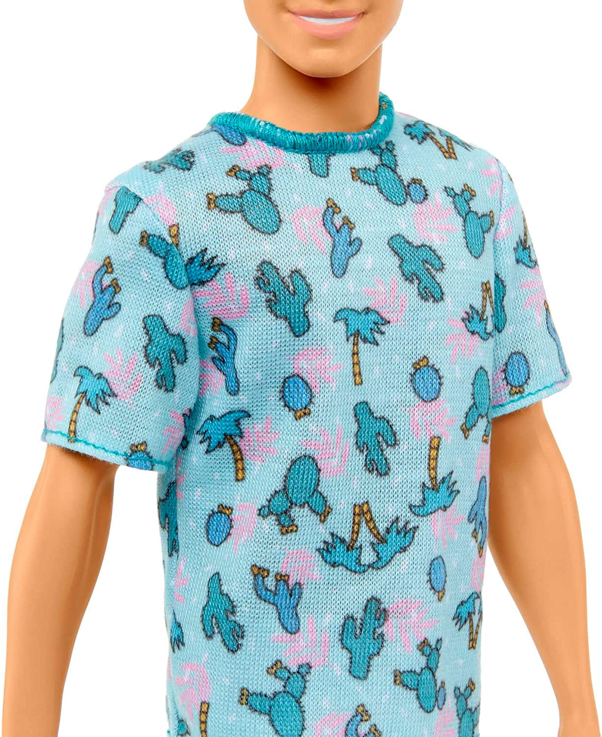 Păpușă Barbie Ken Fashionistas - tricou cu imprimeu de cactus și palmier, pantaloni scurți albi și adidași, perfect pentru aventuri cu prietenii și plimbări prin oraș, pentru copii de la 3 ani în sus, HJT10 Papusi Naty Shop