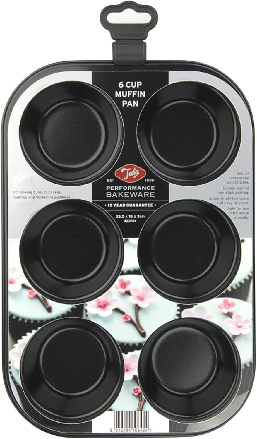 Tala Performance Muffin-Blech, 6 Löcher, Jumbo-Größe, Karbonstahl Von Professioneller Stärke, Mit Antihaftender Eclipse-Beschichtung, Schwarz Formák és sütőlapok Naty Shop Form Für 6 Muffins
