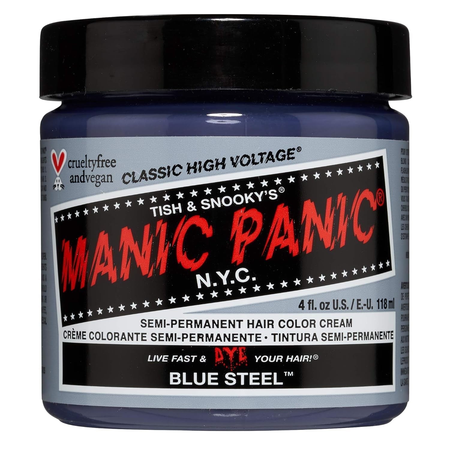 Manic Panic Electric Lizard Classic Cream, vegan, fără cruzime, vopsea de păr verde semipermanentă 118ml Vopsea pentru par Naty Shop Oțel albastru 118 Ml (1 pachet)