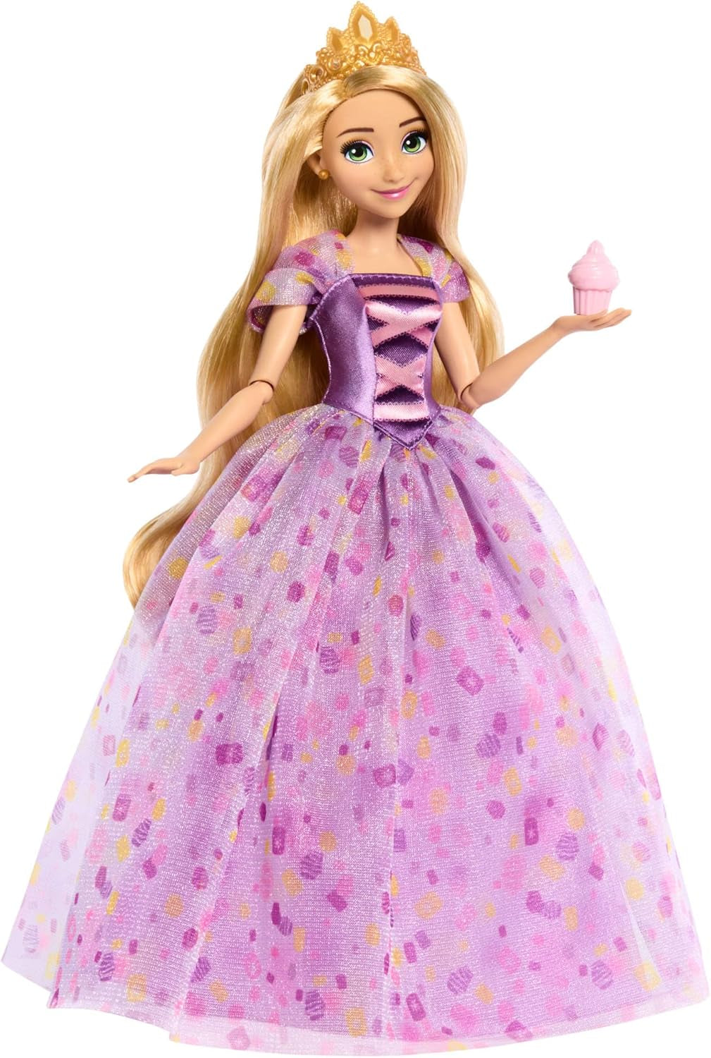 Mattel Disney Princess Rapunzel baba, Hosszú hajformázás, Mobil, Levehető cipők és tiara, Disney ajándékok, Játékok 3 éves kortól, HLW03 Naty Shop Dolls Rapunzel Deluxe Fashion Doll