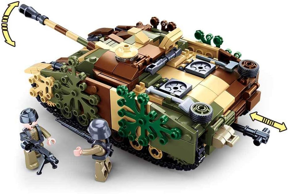 WWII – Deutscher Jagdpanzer (524 Teile), Spielset, Steckbausteine, mit Spielfigur, für Kinder ab 4 Jahren, Mehrfarbig