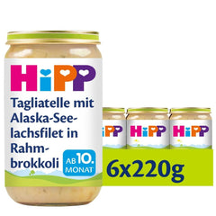 Tagliatelle Hipp alaszkai pollock filével brokkolikrémben, 6 db (6 x 220 grammos) Mother and Child Naty Shop 220 grammos Tagliatelle Hipp