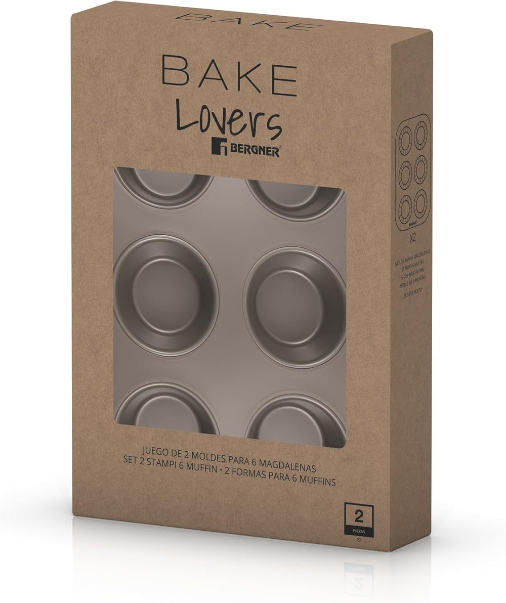 BERGNER BAKING LOVERS - Set Von 2 X 6 Cup Muffinformen - Kohlenstoffstahl Mit Ilag Essential, PFOA Frei, Leicht Zu Reinigen Formák és tálcák sütéshez Naty Shop