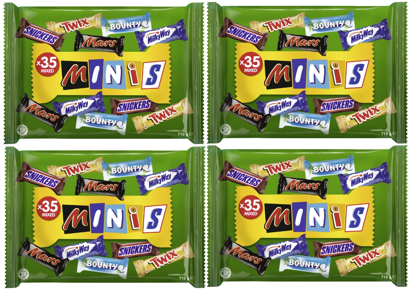 Pachet vrac cu mini ciocolată mixtă, ciocolată, 35 de mini gustări de ciocolată (Mars, Snickers, Bounty, Twix, Milky Way) ca dulciuri, cadou de ciocolată, cutie de bomboane (710g)