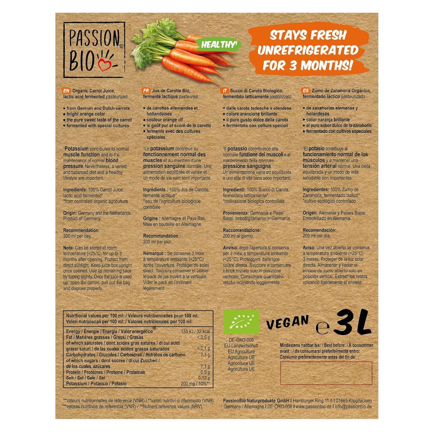 Bio sárgarépalé - Német és holland sárgarépából, 3 literes alkoholmentes italok Naty Shop