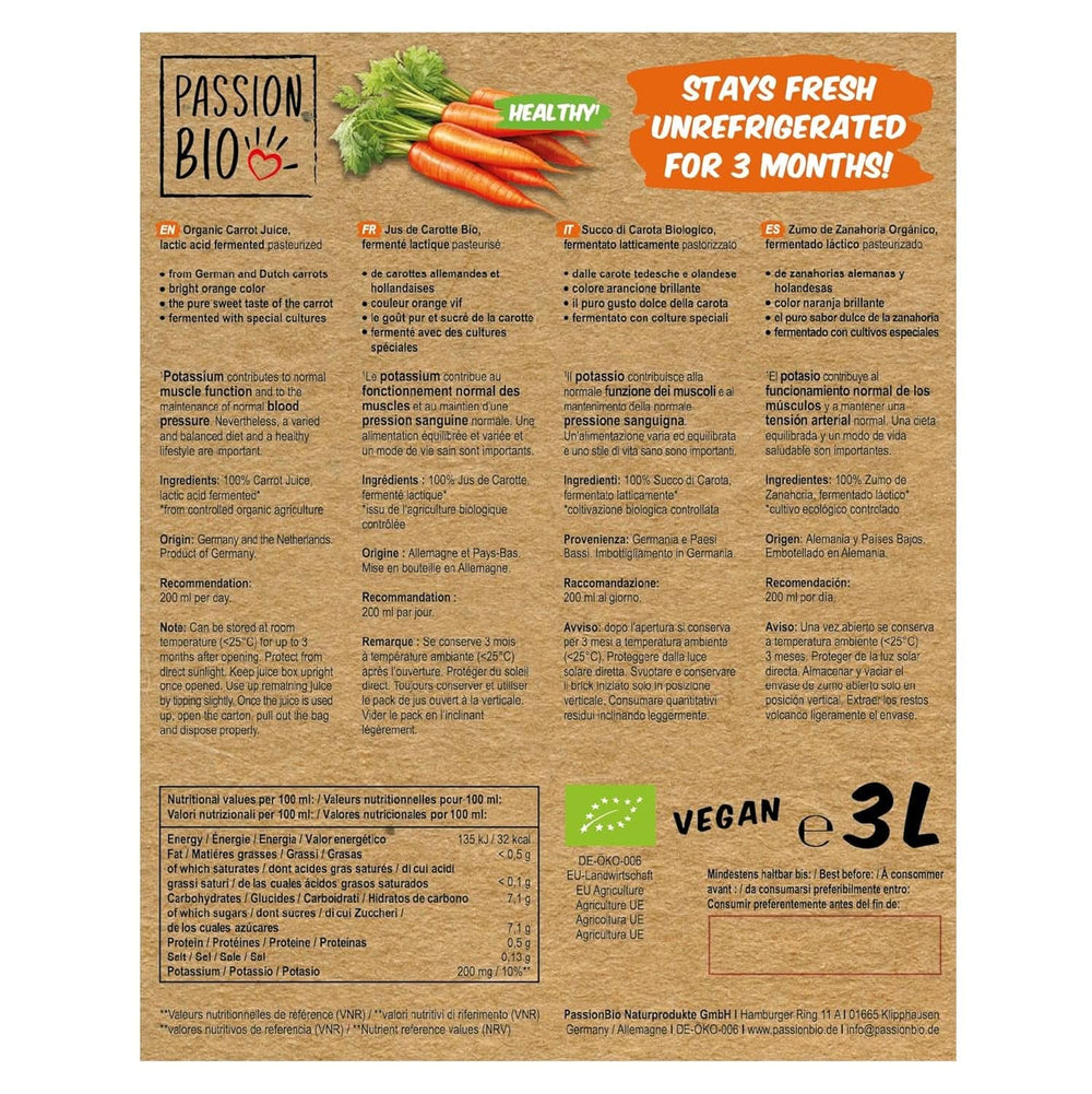 Bio sárgarépalé - Német és holland sárgarépából, 3 literes alkoholmentes italok Naty Shop