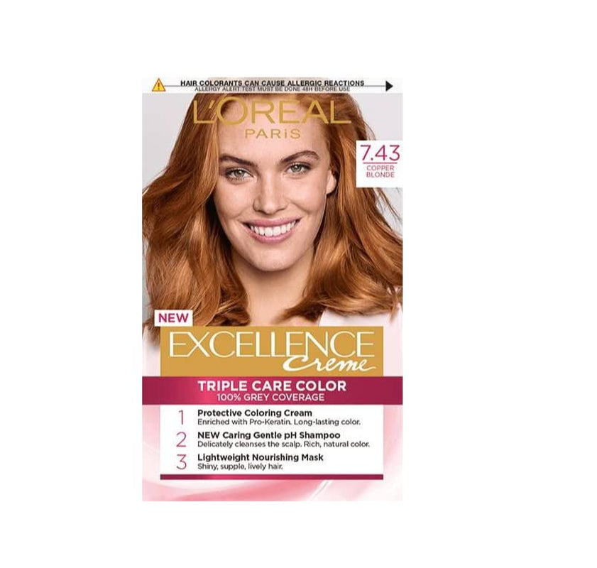 L'Oréal Paris Excellence Creme Coloration, 7.43 Copper Gold Blonde, 1 pachet (1 x 1 buc) Vopsea pentru par Naty Shop Titlu implicit