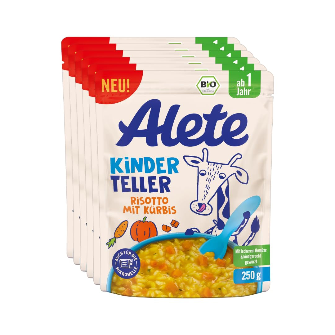 Alete Kinderteller rizottó sütőtökkel, 1 éves kortól, BIO, 250 g (6 db-os csomag)