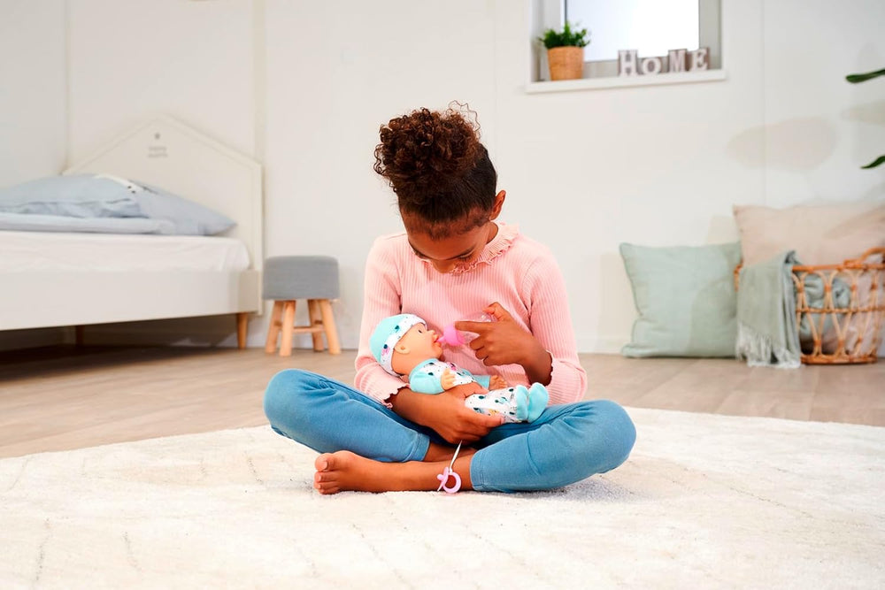 Păpușă nou-născută, elefantuleț, din vinil, cu funcție de băut și udare, biberon și suzetă, 30 cm, de la 2 ani