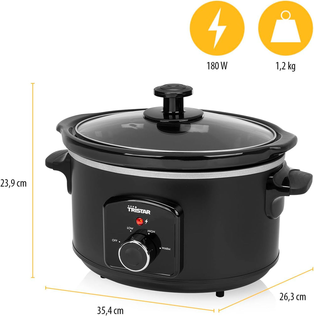 Tristar VS-3915 lassú tűzhely, rozsdamentes acél kerámia edény 2 hőfokozattal és melegen tartás funkcióval, 3,5 literes Slow Cooker Naty Shop