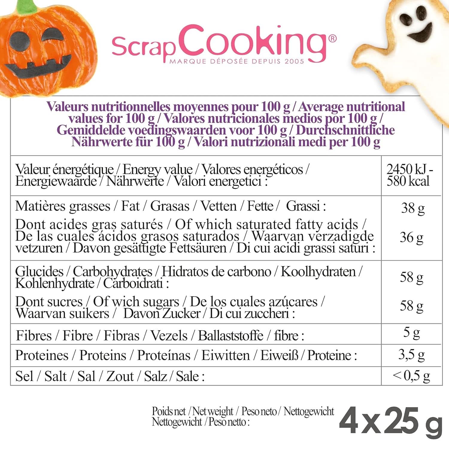 Scrapcooking - 4 halloween csokoládé toll készlet - fekete, narancssárga, lila és fehér, írjon és rajzoljon desszertekre, süteményekre és kekszekre Naty Shop