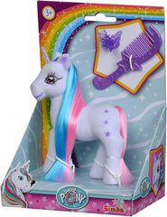 Simba 104342482 - Einhorn mit bunten Haaren, 14cm, Beflockt, mit Kamm und Haarclips, ab 3 Jahren