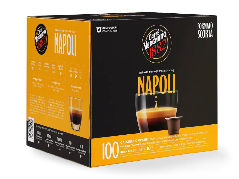 Caffè Vergnano 1882 - Èspressokompostierbare Kaffeekapseln, Kompatible Mit Nespresso, Napoli - Packung Enthält 100 Kapseln