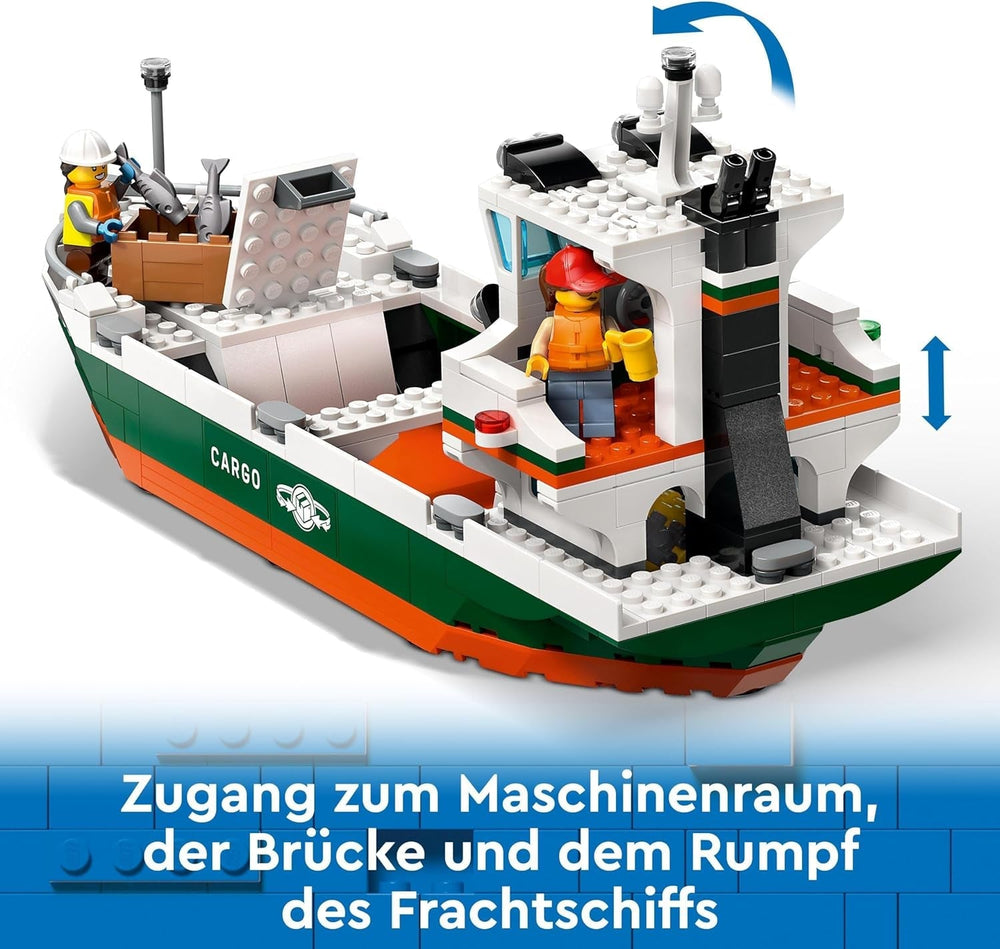 LEGO City kikötő teherhajóval, építőjátékkal fiúknak és lányoknak 8 éves kortól, ajándékötlet gyerekeknek, konténerdaru, játékhajó és 8 minifigura 60422 Építőkészlet Besuche den LEGO-Store