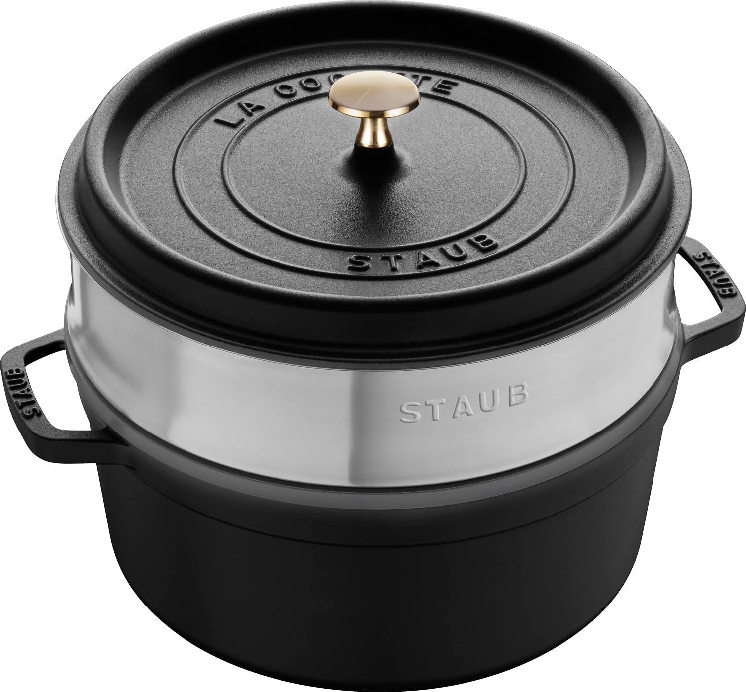 STAUB Gusseisen Bräter/Cocotte, Mit Dämpfeinsatz Aus Edelstahl, Rund 26 cm, 5,2 L, Aromaregen Funktion Für Optimale Befeuchtung, Für Alle Herdarten Inkl. Induktion & Backofen, Kirschrot, Rot Formák és tepsi Naty Shop Schwarz