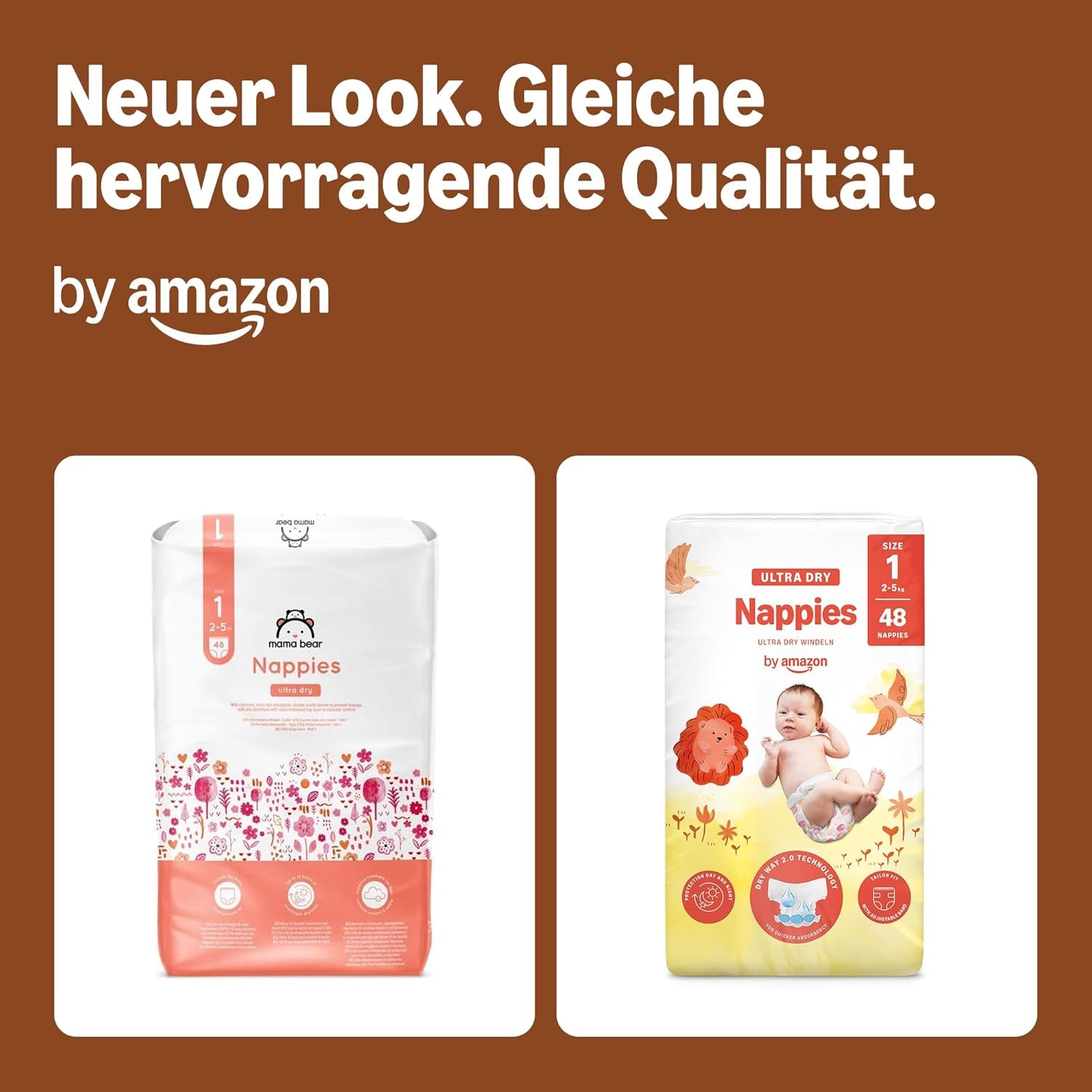 Amazon Ultra Dry pelenkák, 1-es méret (2-5 kg) - Havi doboz, fehér, 96 darab (2 db 48 db-os csomag) (korábban Mama Bear márka, azonos termék)