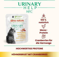 Almo Nature HFC Urinary Help - Nassfutter für Katzen - Unterstützung für die Harnwege - Hühnerbrust & Cranberries - Human Grade, Monoprotein, Glutenfrei - 24x50g