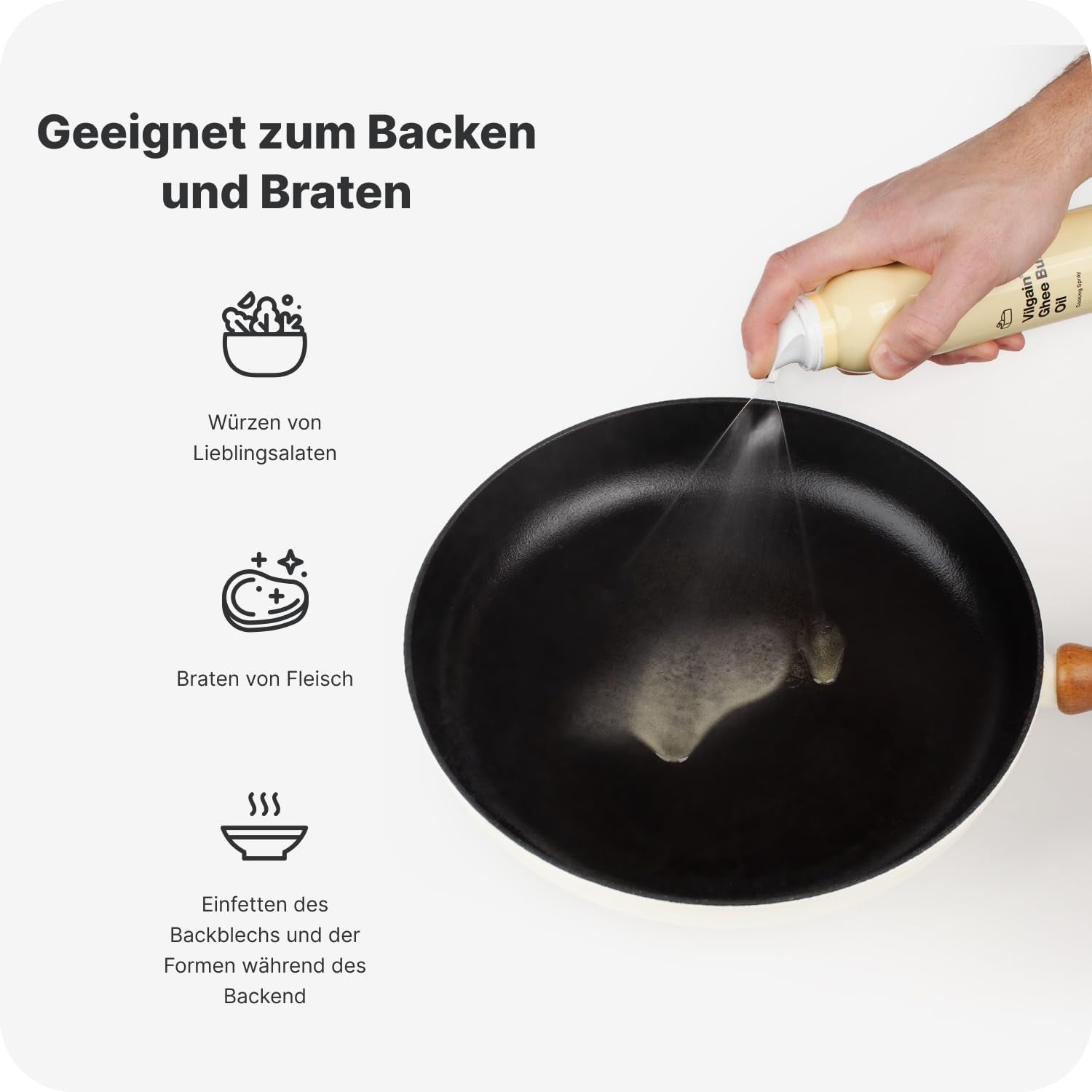Vilgain Ghee Spray mit Avocadoöl | Laktózmentes, zum Kochen & Backen | Rauchpunkt 195°C, herzgesund, BRC-zertifiziert | Ideális laktózérzékenyeknek Geschmacks-Harmonia, 200ml
