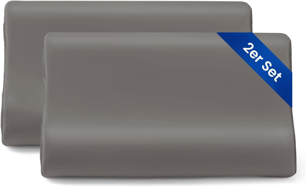 Față de pernă THXSILK din mătase de dud 19 Momme pentru pernă contur din spumă cu memorie, pernă cervicală din latex, hipoalergenică, lavabilă (50 x 30 x 10/7 cm, gri închis)