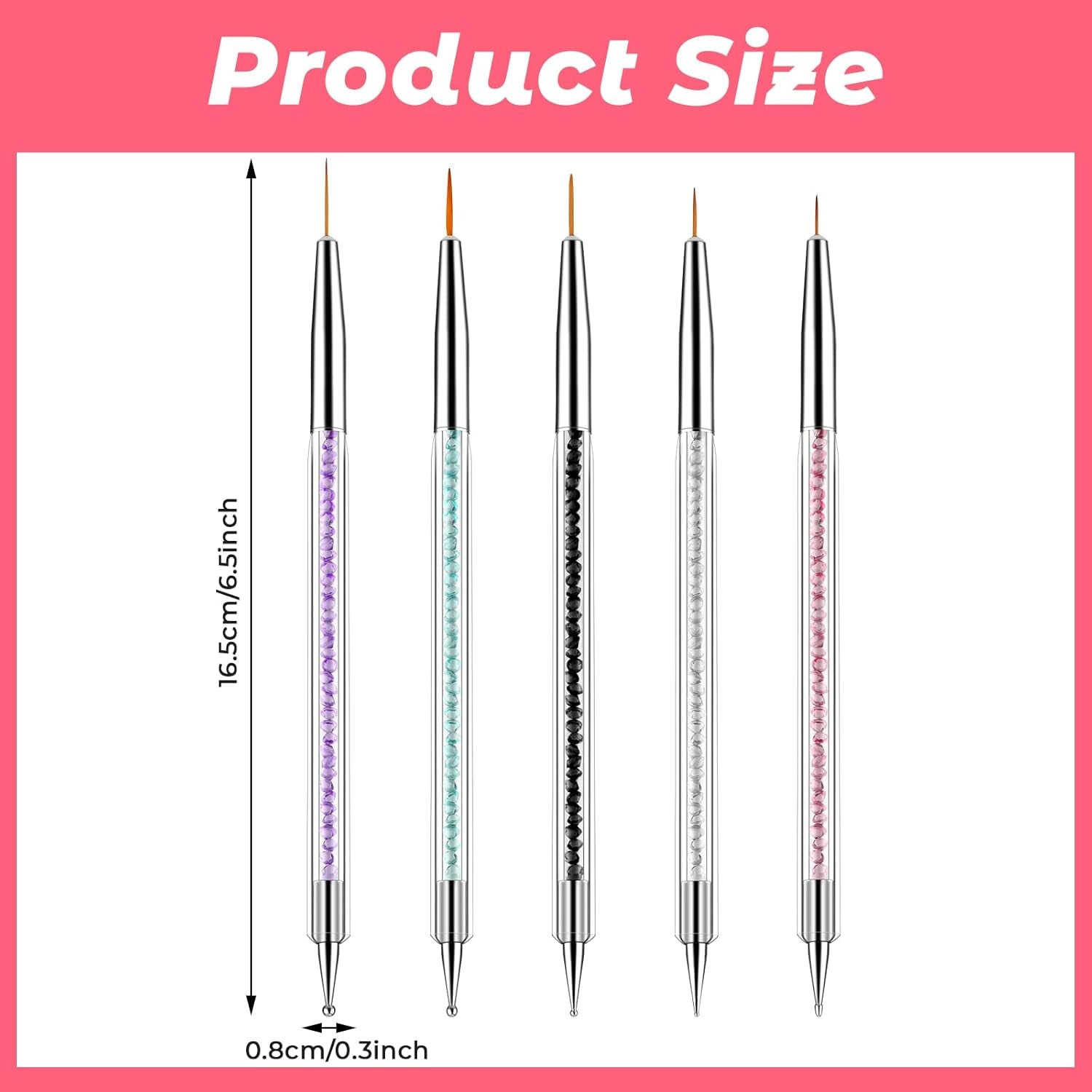 5 Stück Nail Art Pinsel Set Dotting Tool Nailart Pinsel Nageldesign Double Ended Dotting Pen Strass Professional Acryl Feinmalerei Nail Art Design