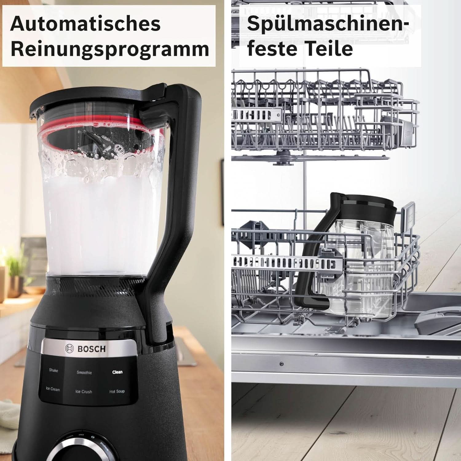 Highspeed-Standmixer Vitapower Serie 6 MMBD665B1, 45 000 U/min, 6 program Inkl Heiße Suppe & Reinigung, 2 L Mixbehälter, Stopfer, Spülmaschinenfeste Teile, Made in Europe, 1800W, Shop Schwarz Kitchen Naty