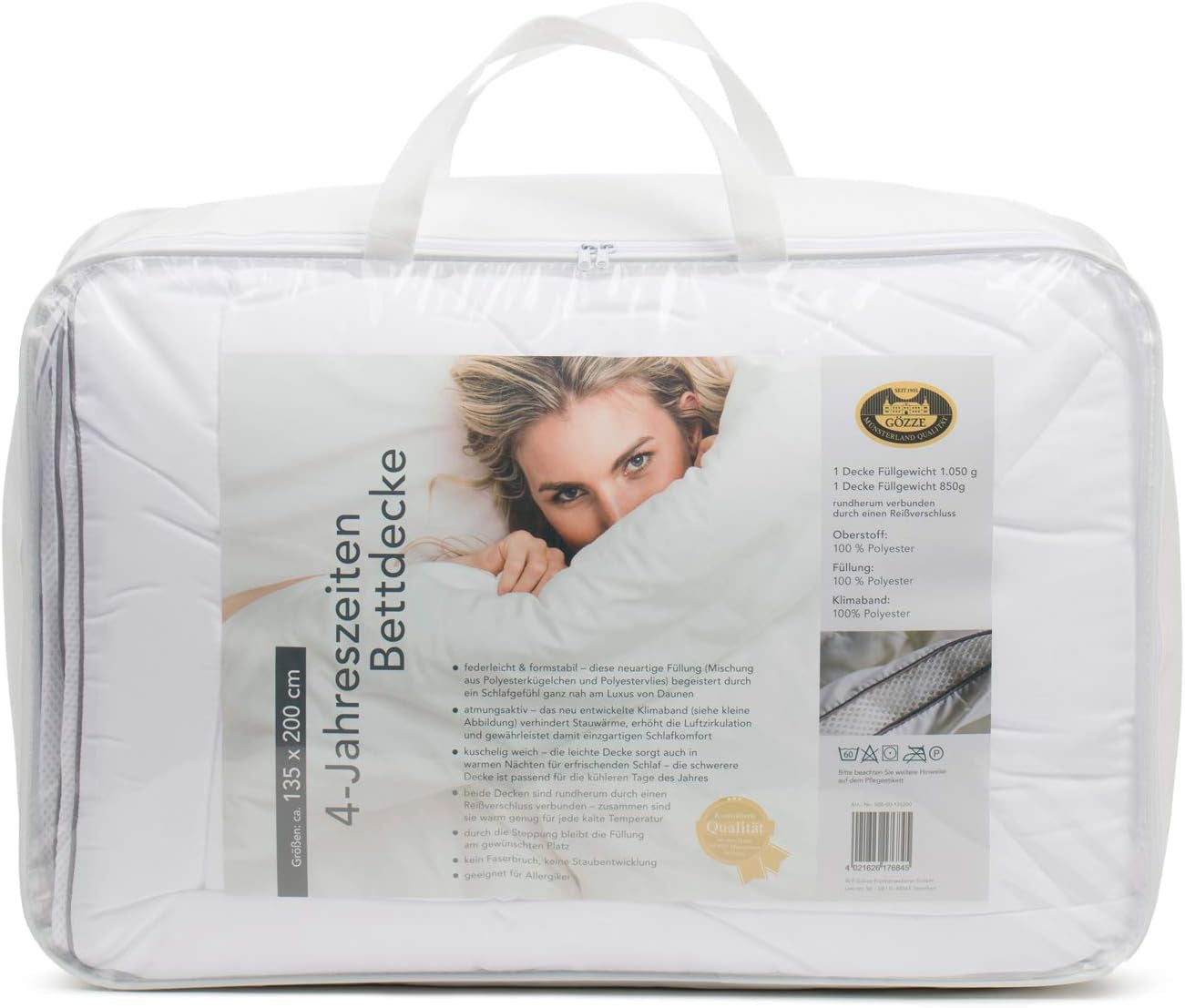 Gözze - 4 évszakos paplan, 2db-os szett, nyári paplan + őszi/tavaszi paplan, légáteresztő paplan klímaszalaggal, 135 X 200 cm - fehér paplanok és paplanok Naty Shop