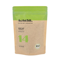 Espresso | Cafea Nr. 14 Decofeinizată Organică din Peru (250g) de la ACHT58 - Arabica Pură de Origine Unică din Peru - Proces Elvețian de Apă - Sirop de Arțar, Praline și Ciocolată cu Lapte