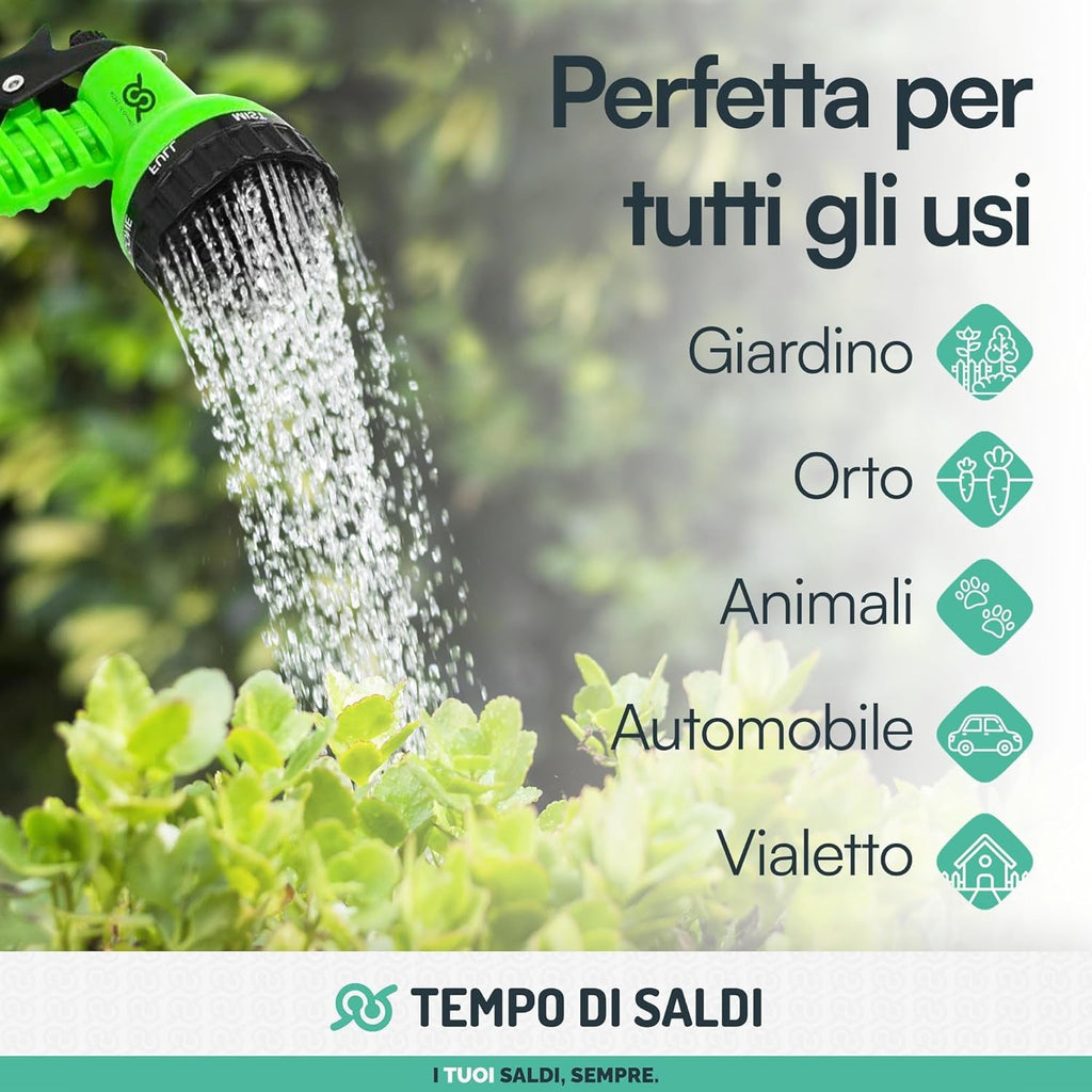 Furtun de grădină extensibil de 15 m cu 7 funcții pentru curățare impermeabilă