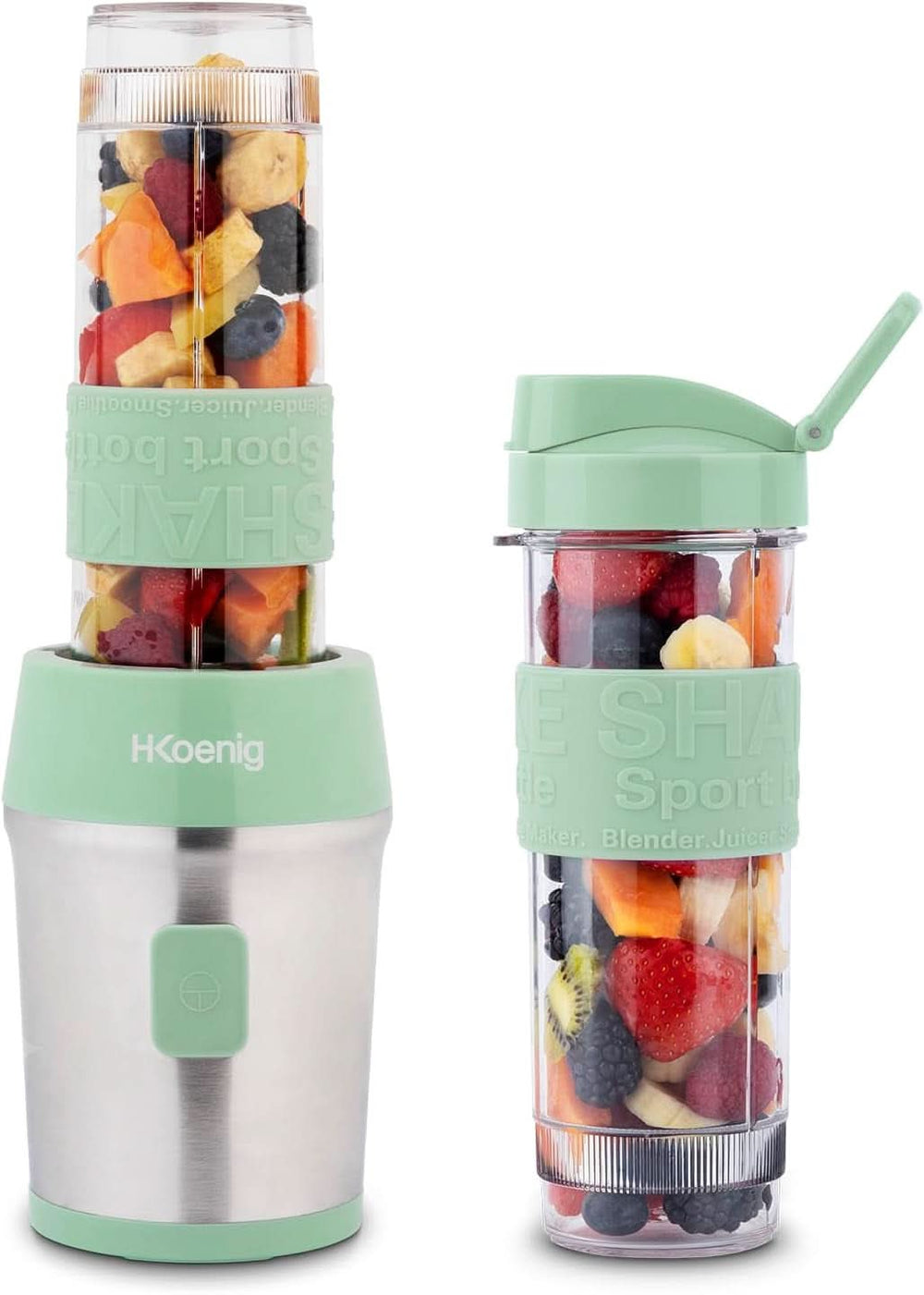 H.Koenig Smoothie Maker SMOO9 - Mini Standmixer - Mini Turmixgép - 300 Watt - 570 Ml - Edelstahl - 2 Kunststoffflaschen - Bpa-Frei, Grau Kitchen Naty Shop Pastellgrün