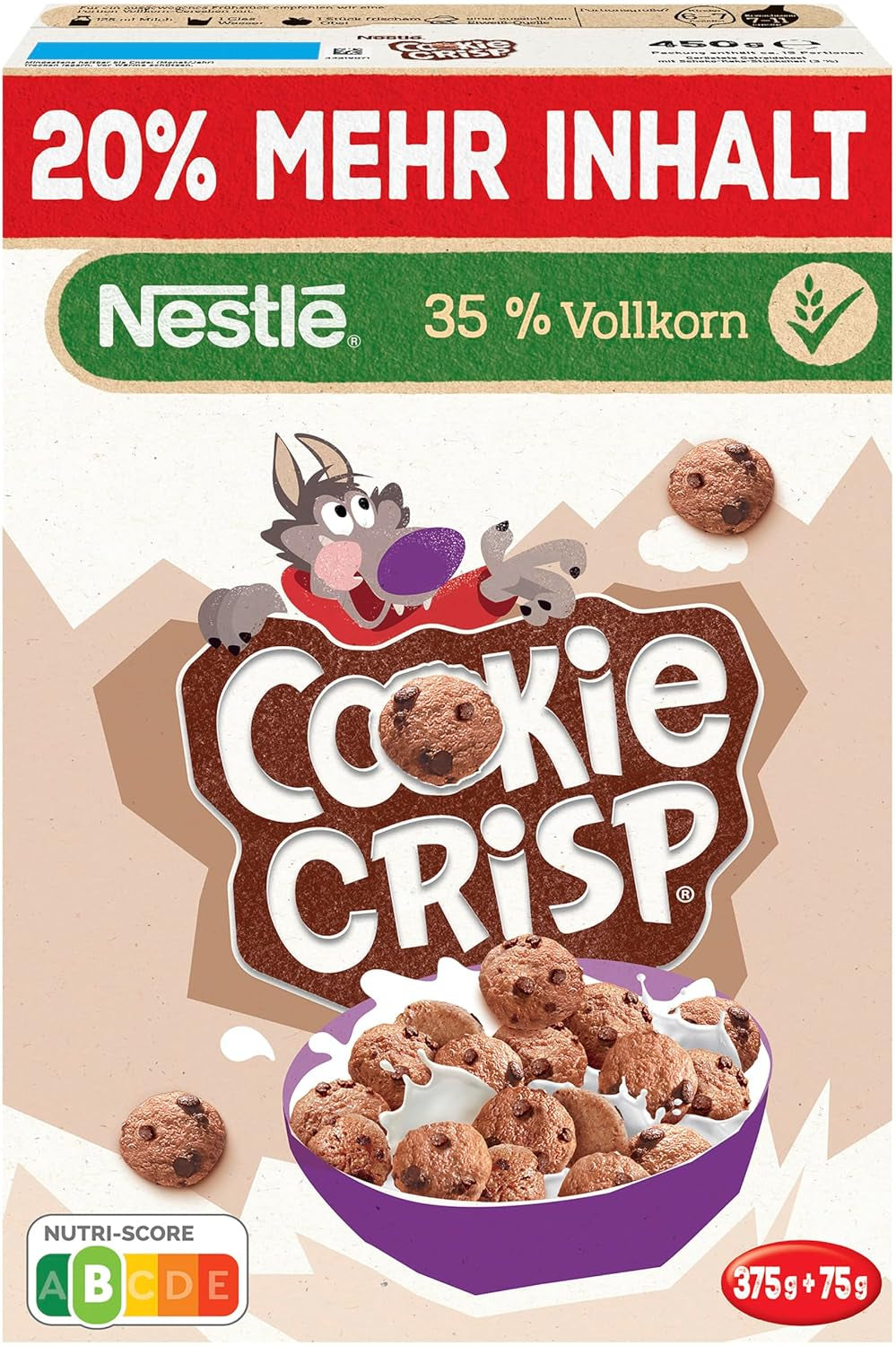 Nestlé Cookie Crisp (+20%), teljes kiőrlésű reggeli keksz gabonapehely gyerekeknek, 1 db (1x450g) csomag