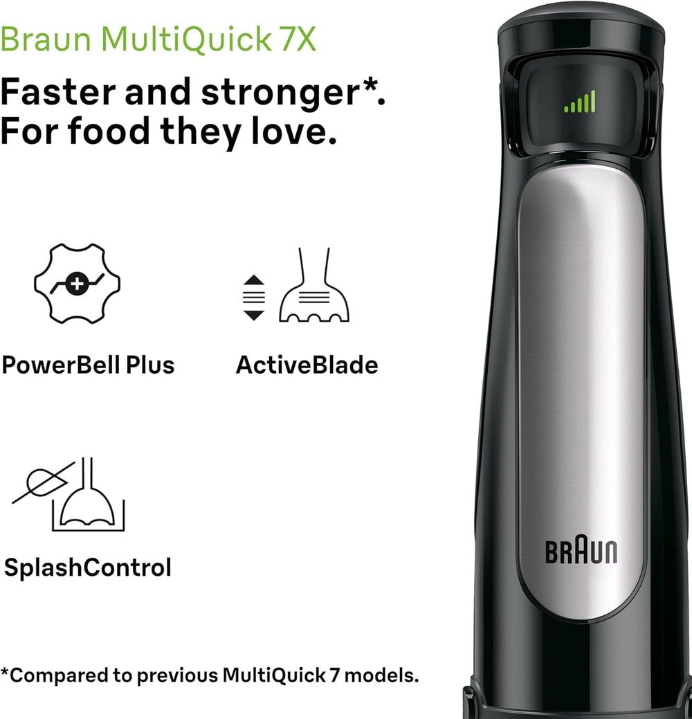 Braun Household Hogar Multiquick 7 Mixer, Spritzschutz, Spülmaschinenfest, Bpa-Frei, 600 Ml, Zerkleinerer 500 Ml, Eisklinge, MQ 7035XBI, 1000 W, Schwarz, MQ7035XBI Bucatarie Naty Shop