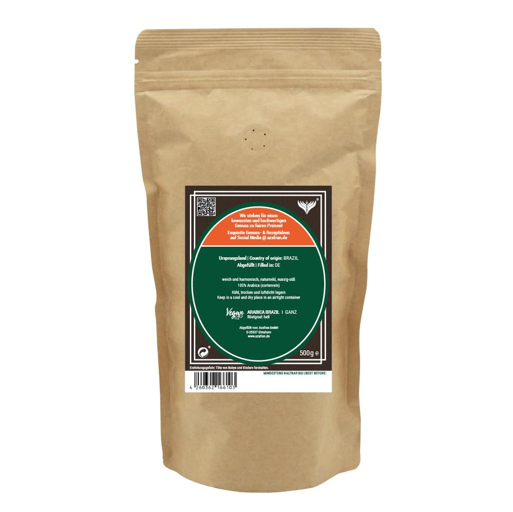 Azafran Kaffeebohnen ganz 100% Arabica aus Brasilien helle Premium Röstung mild 500g
