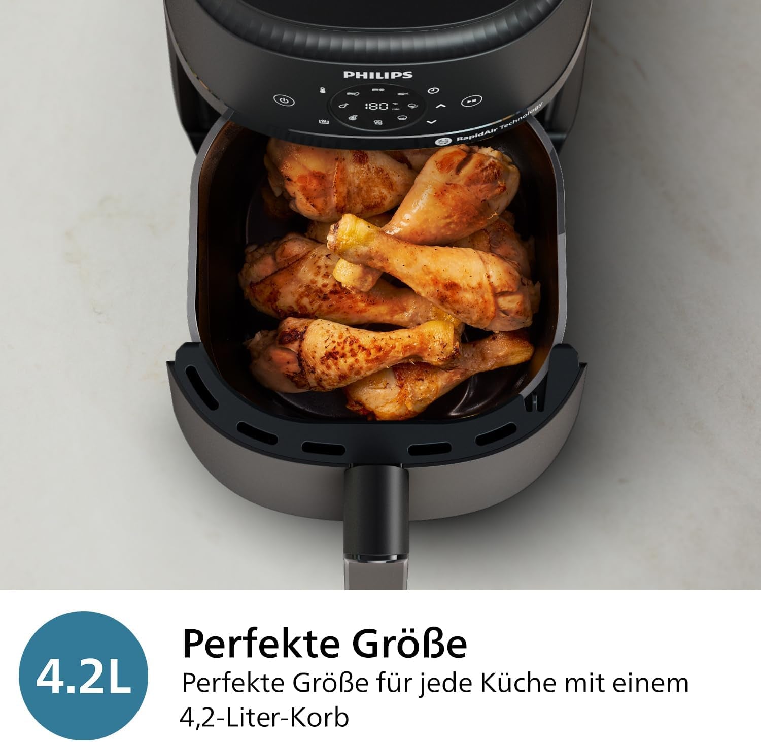 Philips Airfryer 2000 sorozat 4,2 literes - Digitális érintőképernyő, 13 főzési lehetőség, 9 előre beállított funkció, Akár 90%-kal kevesebb zsír a Rapidair technológiának köszönhetően, 1500 W teljesítményű készülékek Naty Shop