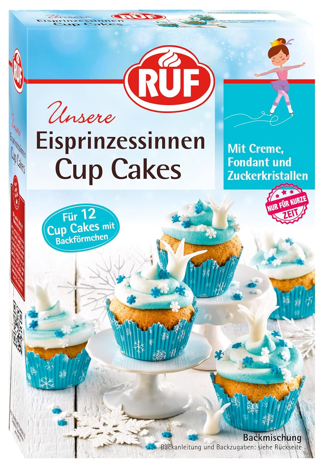 RUF Cupcakes Für Eis-Prinzessinen Und Prinzen, Mit Torten-Creme in Eisblau, Zucker-Eiskristallen Und Fondant Für Zuckerkronen, Inkl. 12 Backförmchen, 1 X 391G Glazuri si Decor Naty Shop 365 G Eisprinzessin