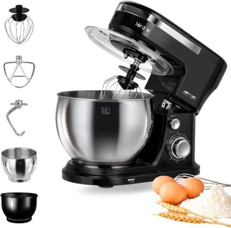 MPM - Planeten-Küchenmaschine Mit 2 Rührschüsseln 4 és 5 literes - 1600 W Küchenmaschine - Schwarz Anya és Gyermek Naty Shop Mrk-21