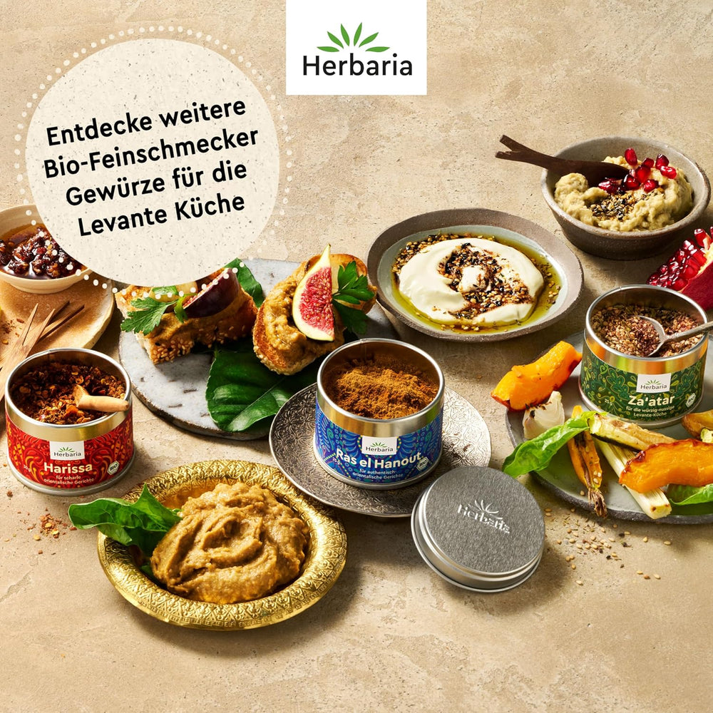 Herbaria Za'atar bio 25g S-Dose – Zaatar Gewürz, Zaatar Gewürz - keleti Organic-Gewürmischung für Gerichte der Levante Küche - mit erlesenen Ingredient - in nachhaltiger Aromaschutz-Dose