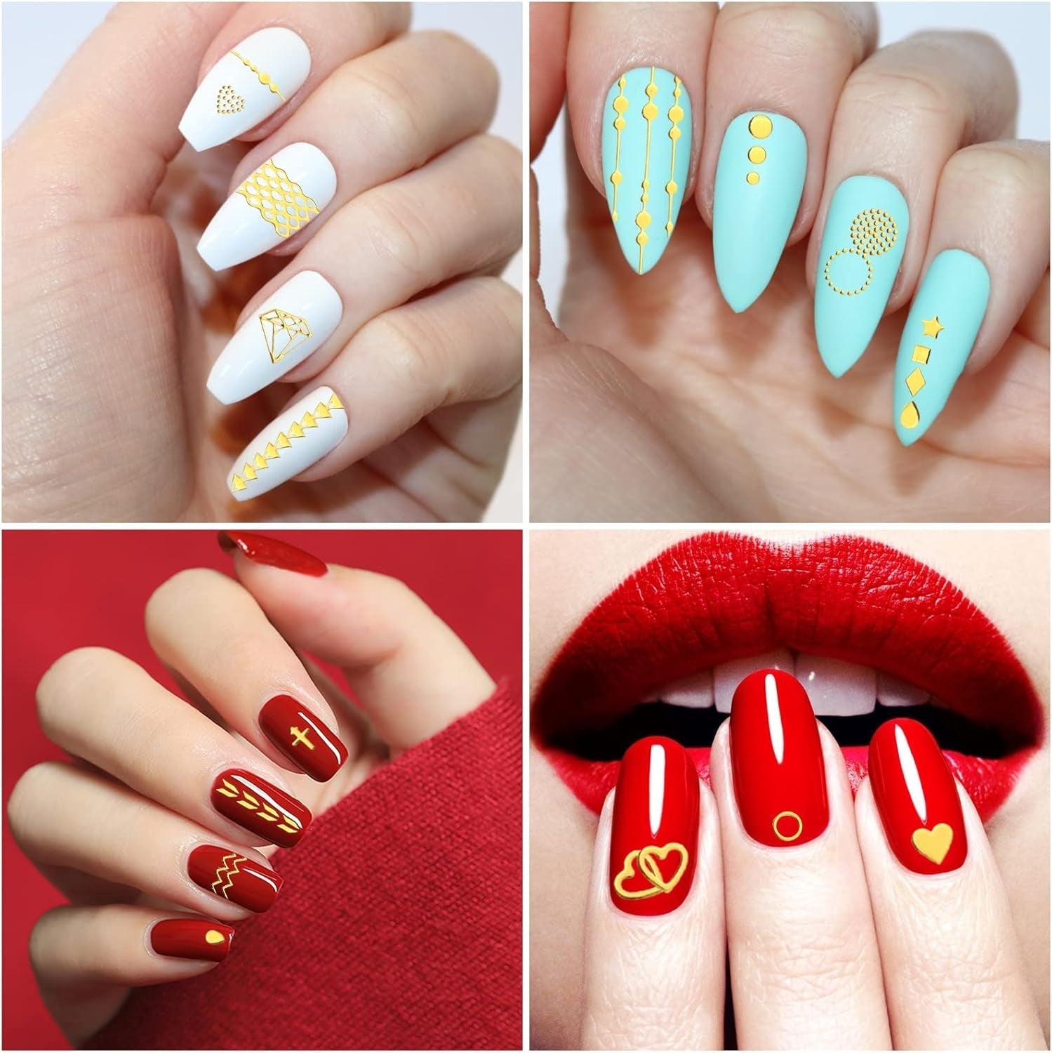 MWOOT 10 Blätter Gold Nagelsticker Abziehbilder Nail Art Sticker, 3D Selbstklebende Nagelaufkleber Set Linien Streifenband Design,Diy Metallisch Nailart Aufkleber Maniküre Zubehör Für Nagel Dekoration