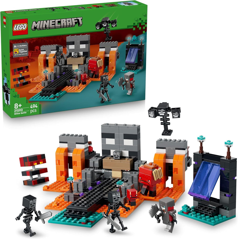 LEGO Minecraft Duell mit dem Wither - Geschenk für Junge Gamer - Merchandising für Fans - Minecraft - Bauset mit vielen Kreaturen und Werkbank für Jungen und Mädchen ab 8 Jahren - 21590