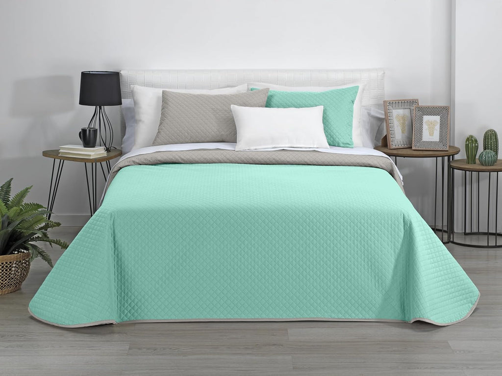 AVA | Cuvertură Reversibil Boutique | Pentru toate anotimpurile | Culoare - Bej/Turcoaz | Pentru pat de 120/135 cm. pat. (230 X 270 Cm. Ancho X Alto) | Cuvertură cu matlasare Plapumi si pilote Naty Shop Titlu implicit