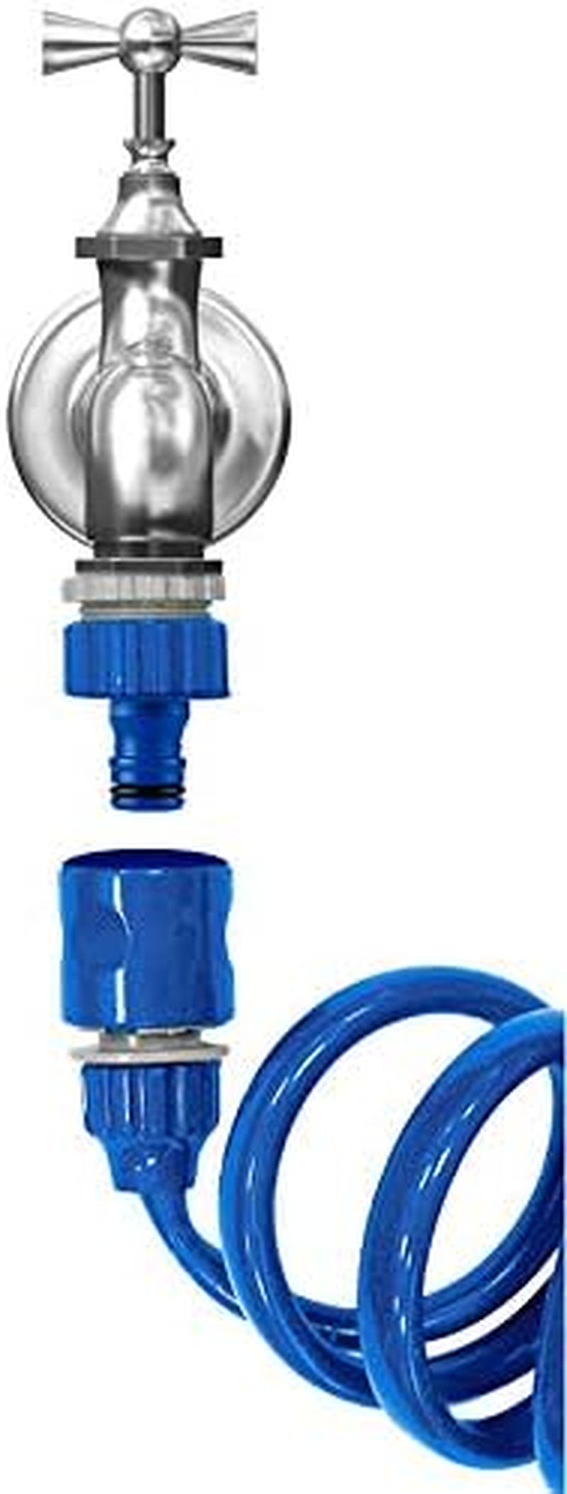 Set furtun spiralat TATAY 10 m cu accesorii din plastic cu protecție UV, ideal pentru terase și grădini mici.