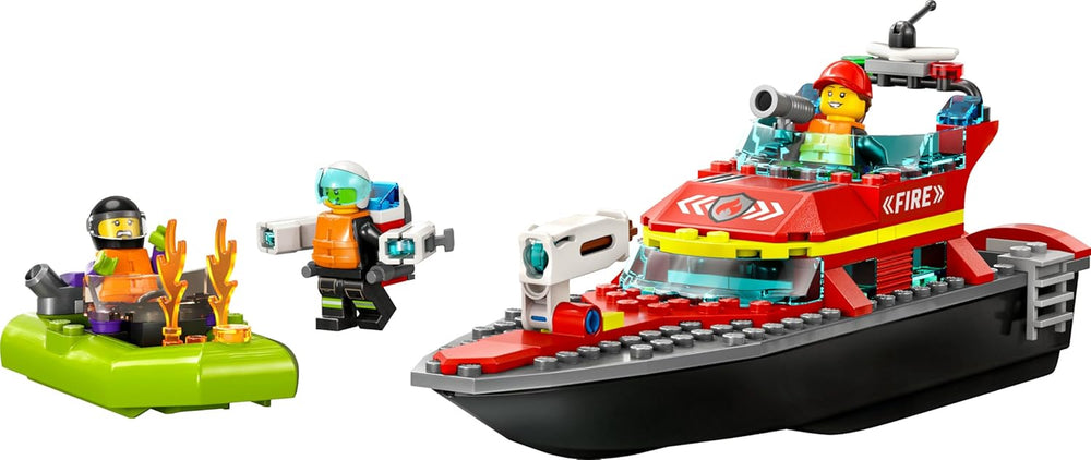 LEGO 60373 City Feuerwehrboot, Spielzeug, das im Wasser wimmt, mit Rennboot, 3 Minifiguren und Jetpack, Feuerwehr-Boot-Spielzeug Geschenkide für Jungen und Mädchen ab 5 Jahren