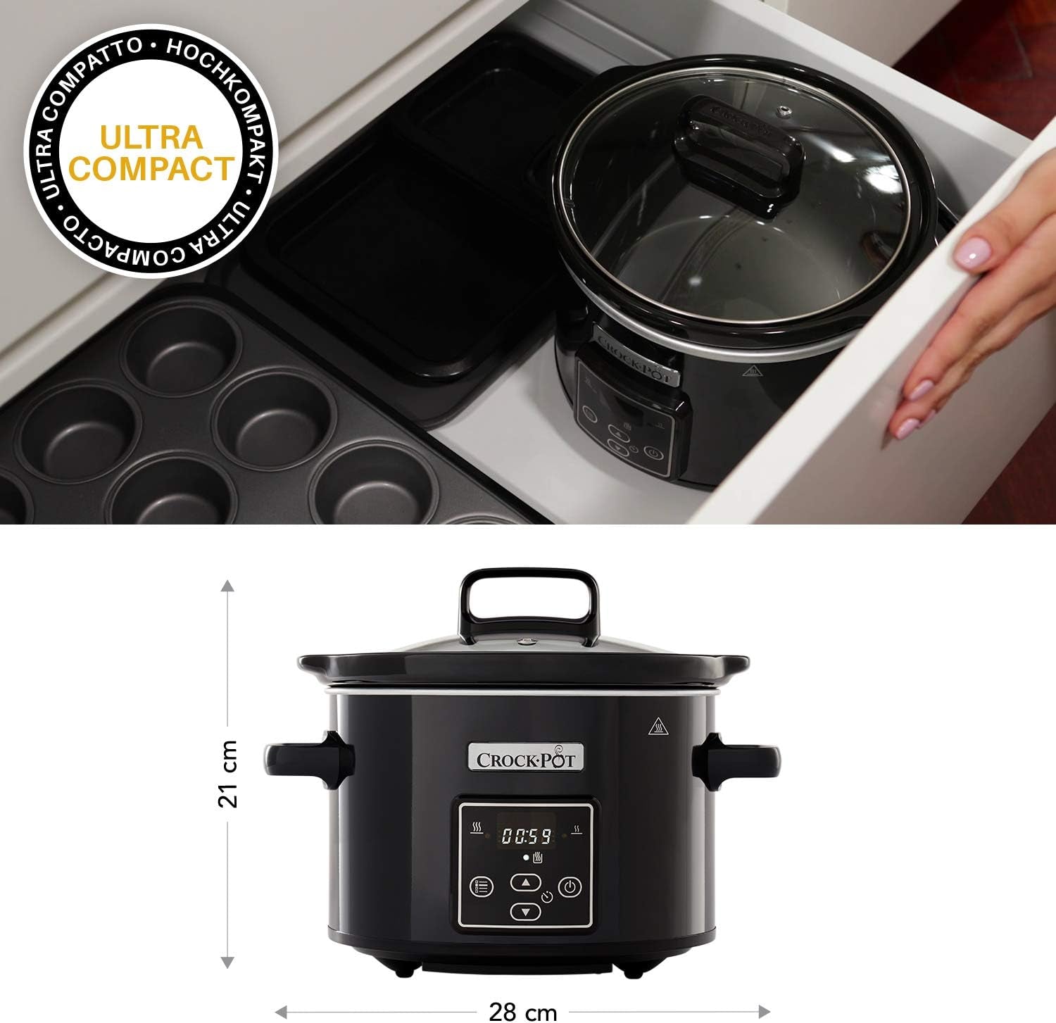 Lassú tűzhely digitális Crockpot, melegen tartás funkció, 2,4 liter (1-2 fő) Slow Cooker Naty Shop