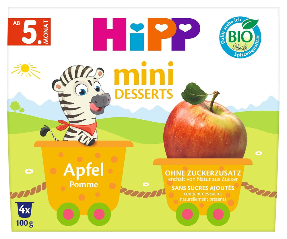 HiPP Mini Dessert Apple Organic (6 x 4 x 100 g-os kiszerelés), 5 hónapos kortól, praktikus csészékben, hozzáadott cukor nélkül, legjobb bio minőség