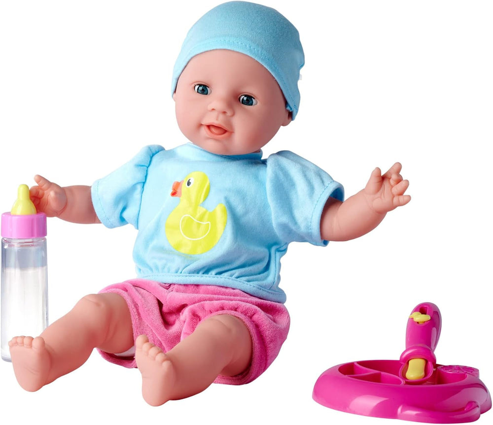 Simba 105010964 - Laura Hungry puha testű baba próbababával, varázskanállal, eltűnő tartalmú üveggel és kis tányérral, 38cm, baba 2 éves kortól Naty Shop Dolls